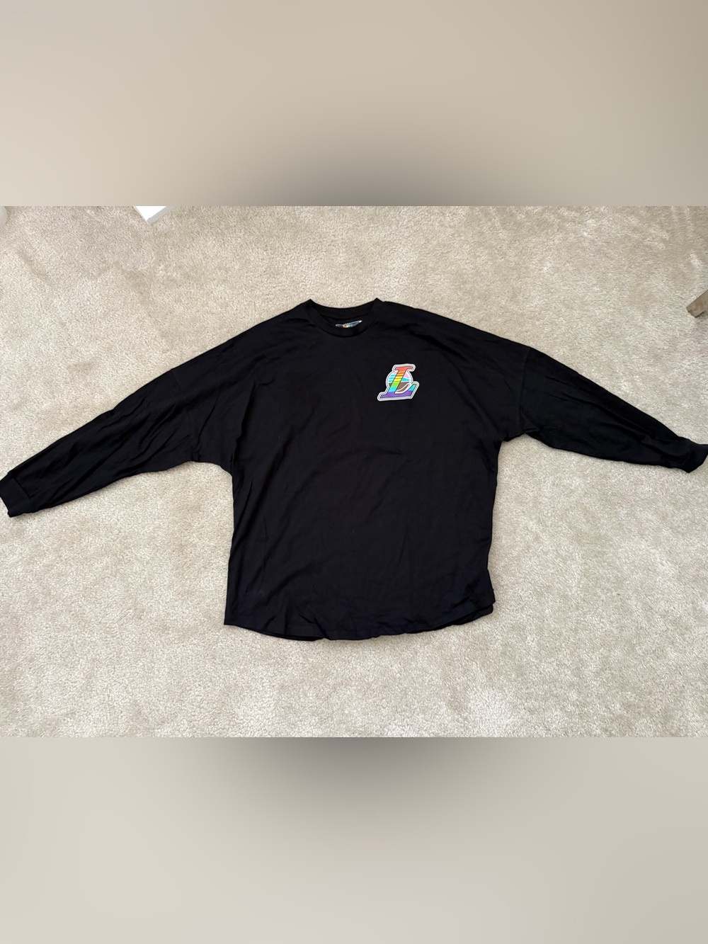 Lakers Black Men's Crewneck T-Shirt with Rainbow 'L' Logo for Pride